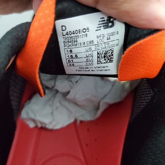Mens Size 16 Black Orange New Balance 4040v5 Metal Baseball Cleats L4040B05 NWOB - Picture 6 of 14